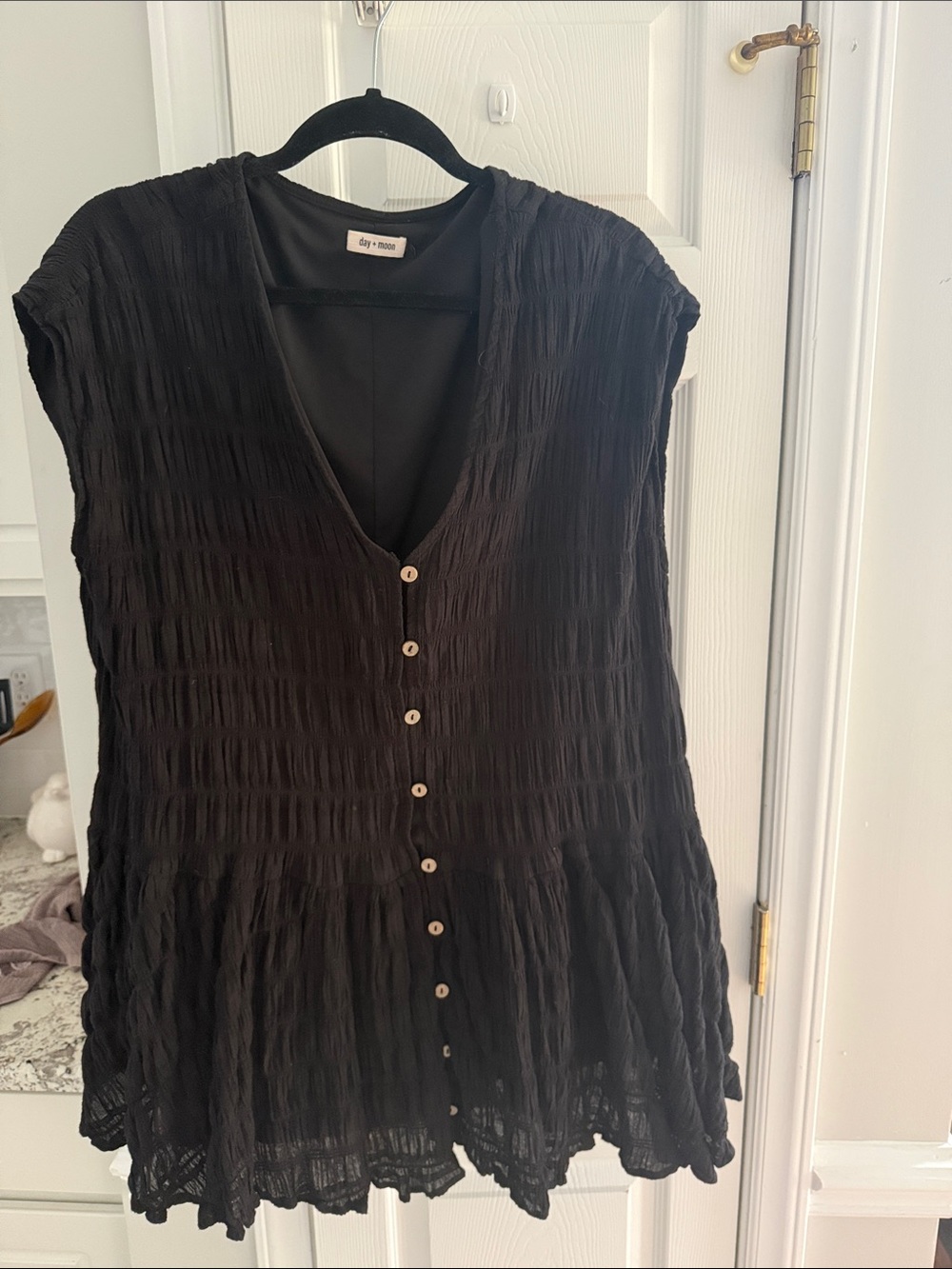 Day + Mood Black Button-Front Mini Dress
